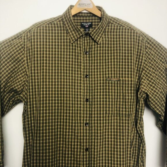 VTG Ralph Lauren Jeans Co Brown & Yellow Check L/S Ctn Btn Down Mens Sz Large L - Picture 3 of 5